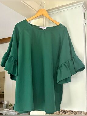 Green Ruffle Sleeve Blouse - Women's Elegant Top